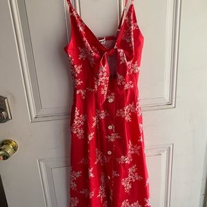 Red and white peekaboo tie top spring dress